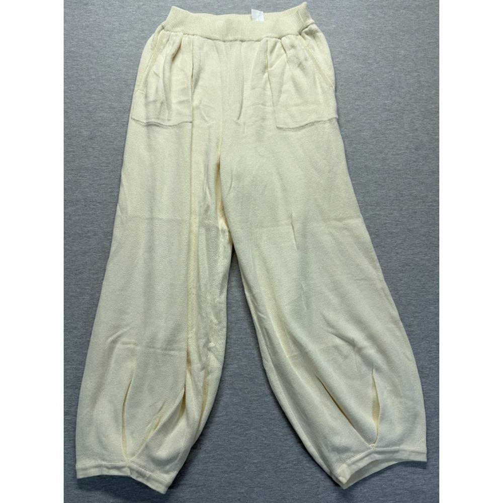 Lillu Ribbed Knit Lantern Pants Womens Medium Pastel Yellow Cotton Elastic Waist